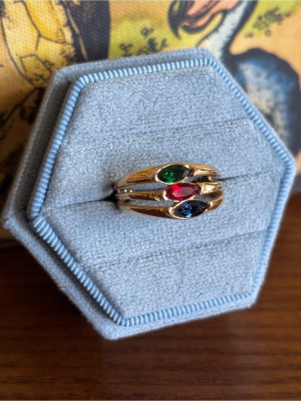 Vintage 18KGE 3-Stone Marquise Gemstone Ring